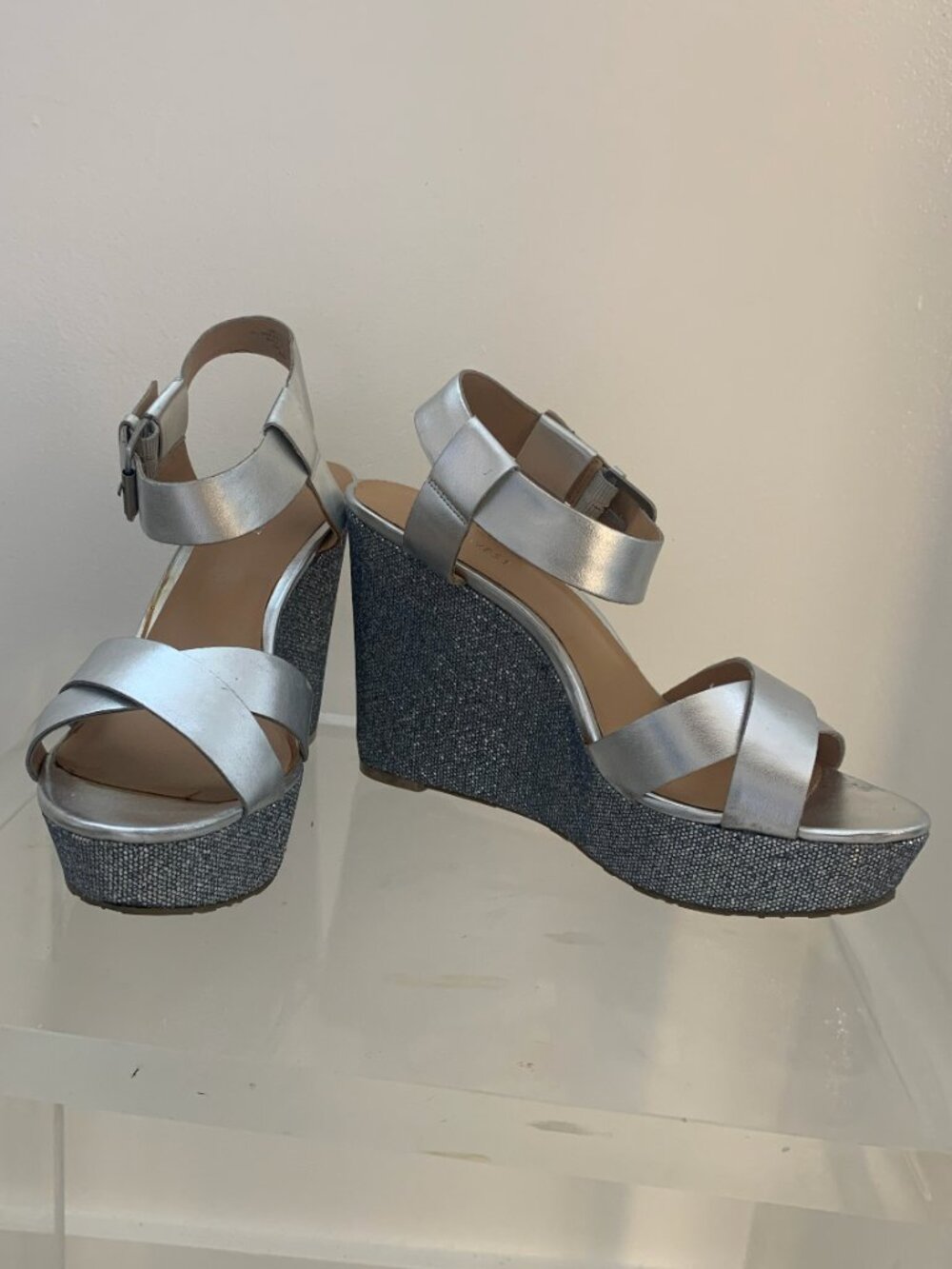 Silver Sparkly Nine West Platform Sandal Heels